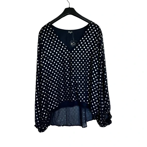 NWT Meritt Black Metallic Polka Dot Blouse 1x - Picture 7 of 7